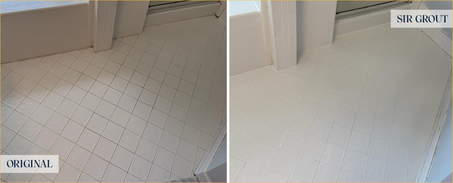 Shower Floor Before and After a Flawless Grout Cleaning in Wilmington, NC