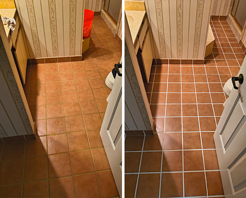 Floor Before and After a Grout Sealing in Hubert, NC