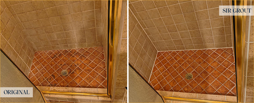 Shower Before and After a Flawless Grout Sealing in Hubert, NC