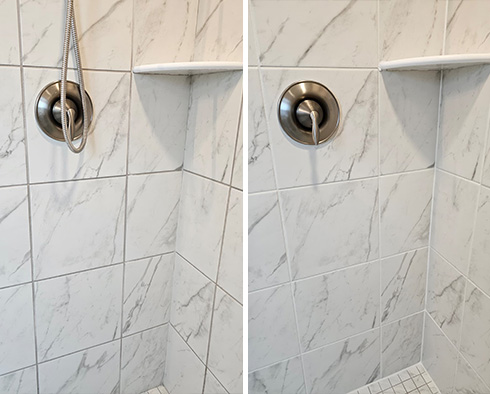 Shower Before and After a Grout Sealing in Leland, NC 