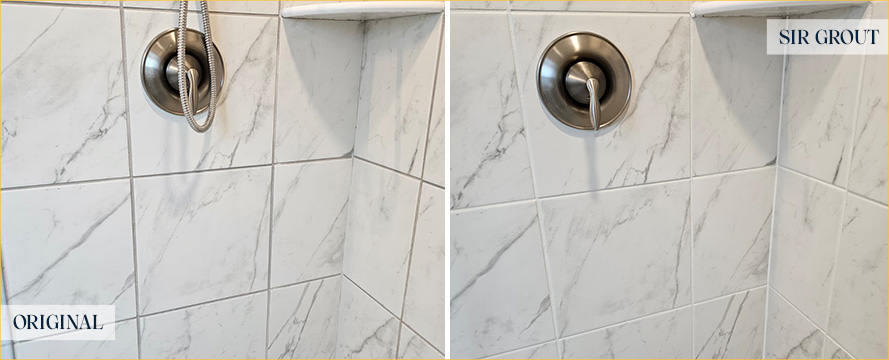 Shower Before and After a Superb Grout Sealing in Leland, NC