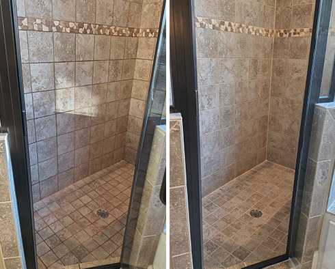 Shower Before and After a Tile Cleaning in Hampstead, NC 