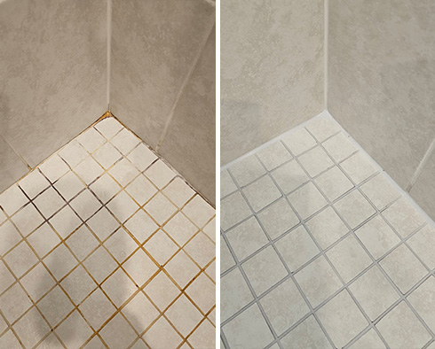 Shower Before and After a Grout Sealing in Hampstead, NC 