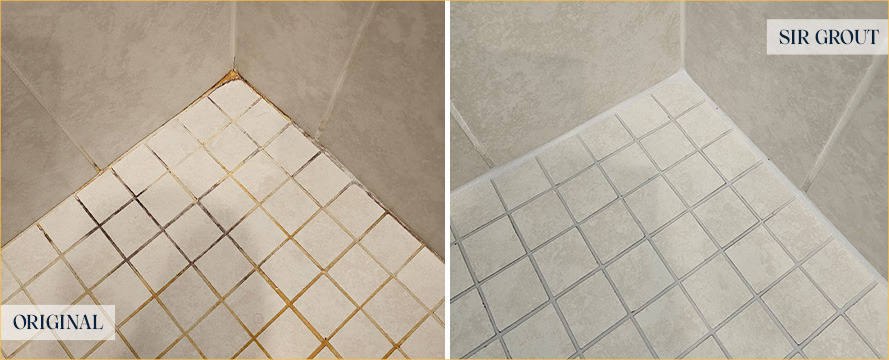 Shower Before and After a Superb Grout Sealing in Hampstead, NC
