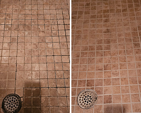 Shower Before and After a Grout Cleaning in Leland, NC