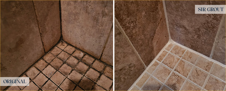 Shower Before and After a Superb Grout Cleaning in Leland, NC