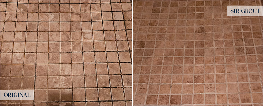 Shower Before and After a Flawless Grout Cleaning in Leland, NC