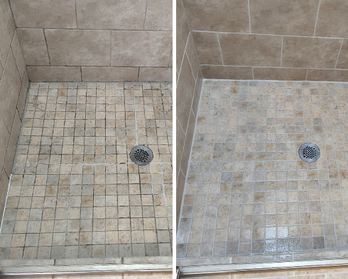 Shower Before and After a Tile Cleaning in Swansboro, NC