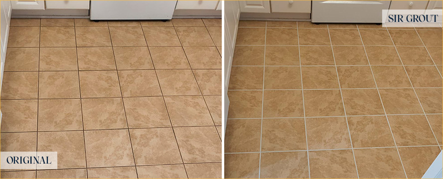 Floor Before and After Our Newport Grout Sealing Service