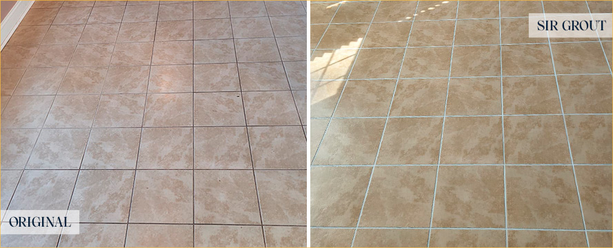 Kitchen Floor Before and After Our Newport Grout Sealing Service