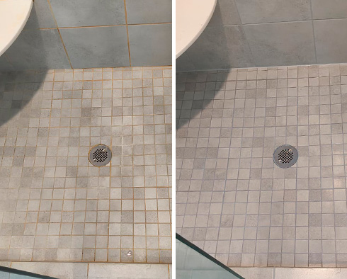 Shower Before and After Our Leland Tile Cleaning Service