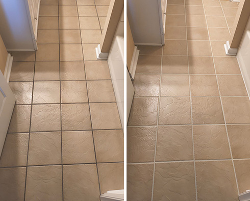 Floor Before and After a Grout Cleaning in Beaufort, NC