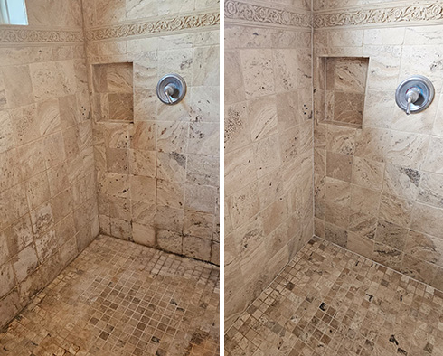 Shower Before and After a Stone Cleaning in Southport, NC