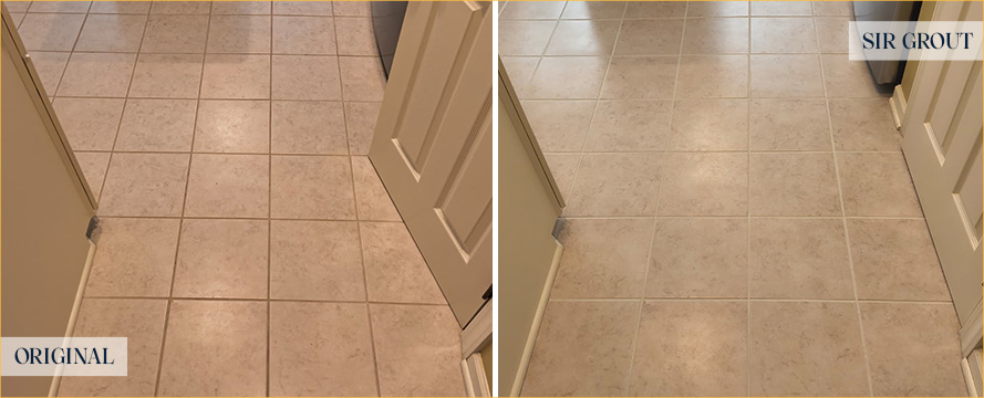 Floor Before and After a Superb Grout Cleaning in New Bern, NC