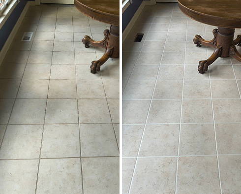 Floor Before and After a Grout Cleaning in New Bern, NC