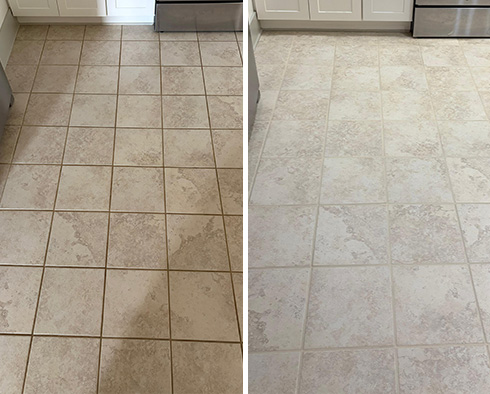 Floor Before and After a Grout Cleaning in Oak Island, NC